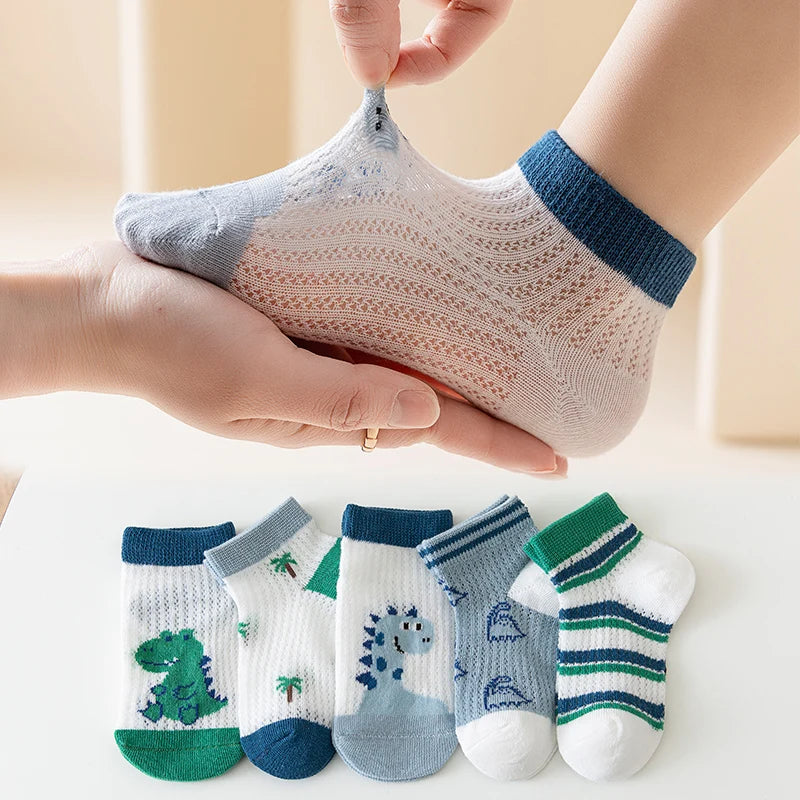 Children's summer thin style mesh baby socks, lightweight and breathable, boys' and girls' socks, cartoon style mid-calf socks