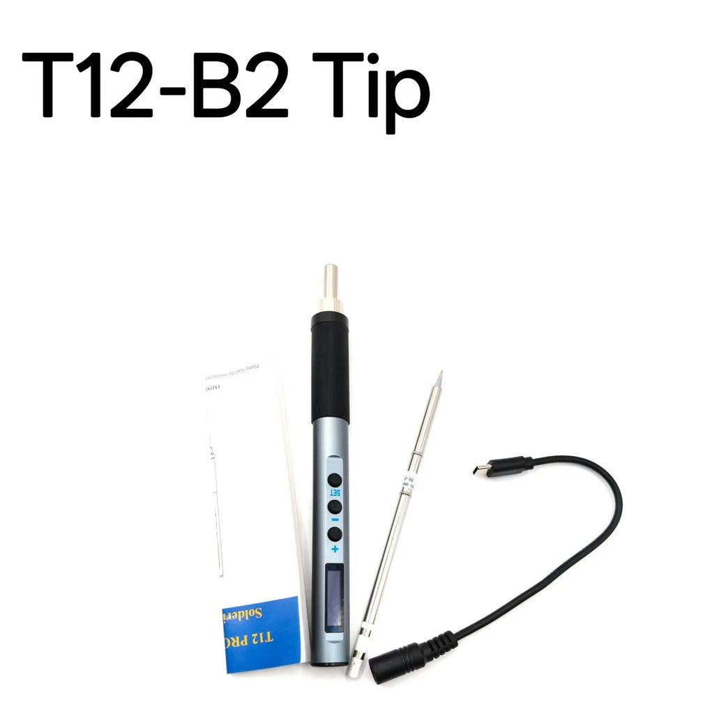 PTS100 T12 Soldering Iron Type-C Powered, PD Fast Charge, 65W High Power, Full Metal CNC Body, Adjustable Temperature