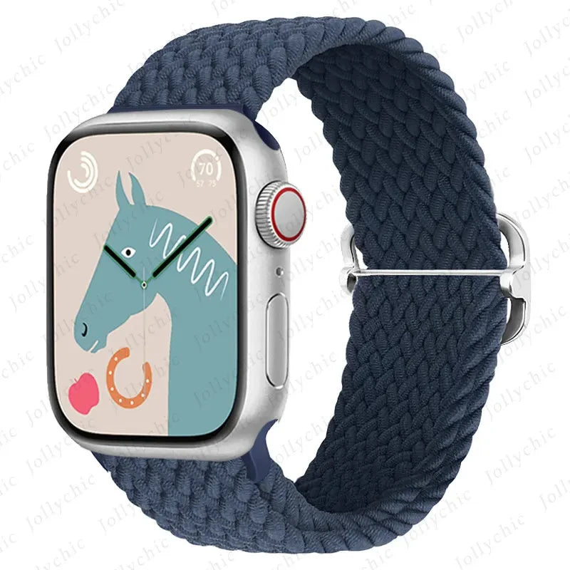 Braided Loop Strap For Apple Watch Ultra Band 49mm 44 45mm 42mm 41mm Nylon Elastic Belt Bracelet iWatch Series 9 8 7 6 5 4 SE 3
