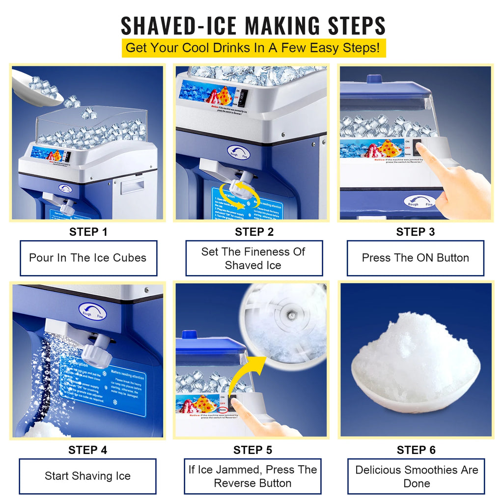 SucceBuy Commercial Ice Shaver Crusher 441LBS/H with 11LBS Hopper Electric Snow Cone Maker For Parties Events Snack Bar