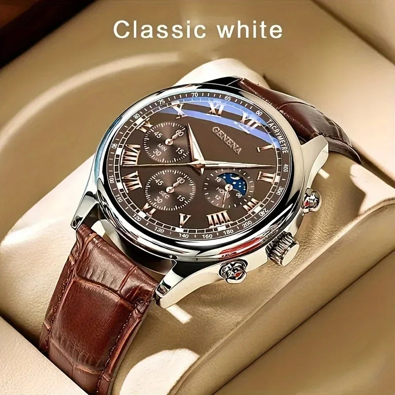 Fashion Men Business Watches Casual Leather Strap Male's Analog Quartz Wristwatch Reloj Hombre（Without Box）