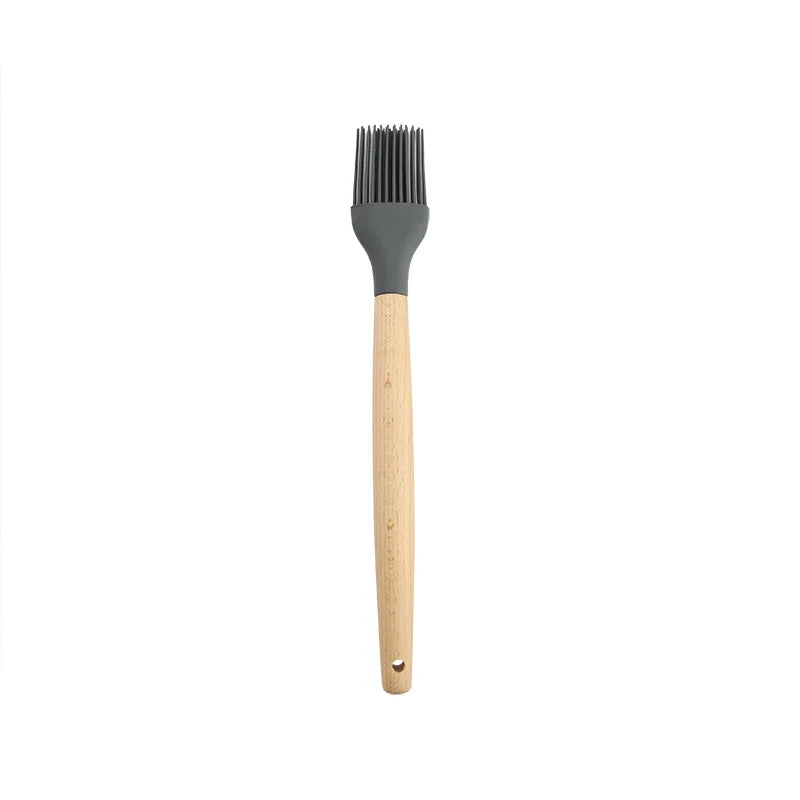 High Temperature Resistant Silicone Kitchenware Set Wooden Handle Shovel Leaky Spoon Tool Cooking Utensil Baking Accessories