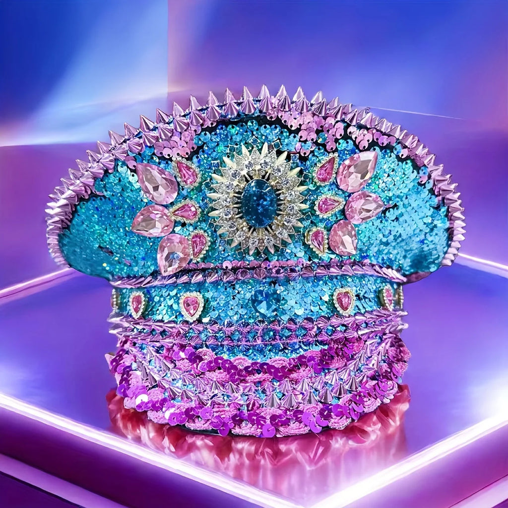 Luxury Festival Rhinestone Captain Hat Military Cap Sergeant Hat Hen Do Hat Mucis Festival Steampunk Caps Fashion Masquerade