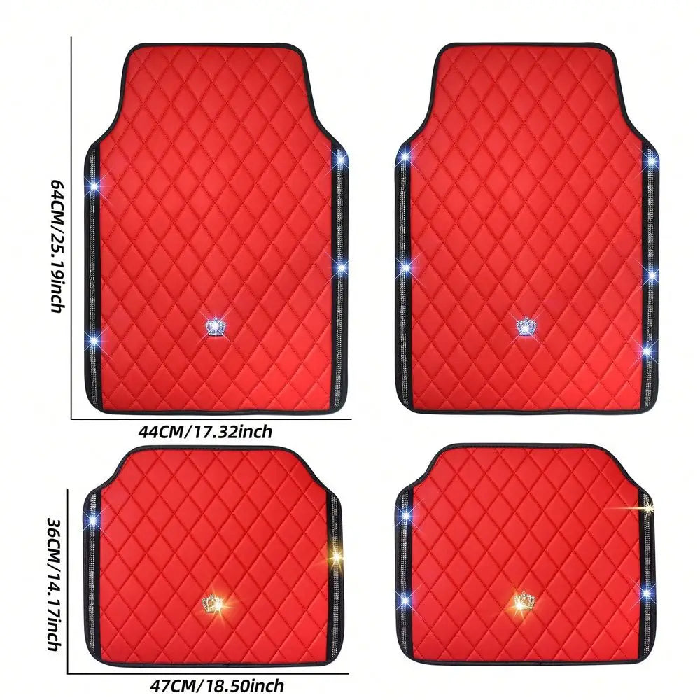 All Weather Car Floor Mats, Bling Diamond Full Leather Liners, Heavy Duty & Odorless, Fit SUVs & Sedans