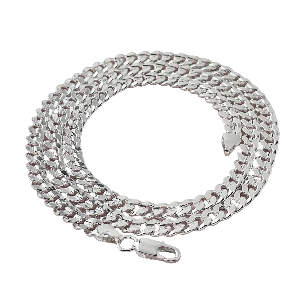 Original 925 Sterling Silver 7MM Cuban Necklace Men Women Wedding Fine Jewelry Accessories Party Gift