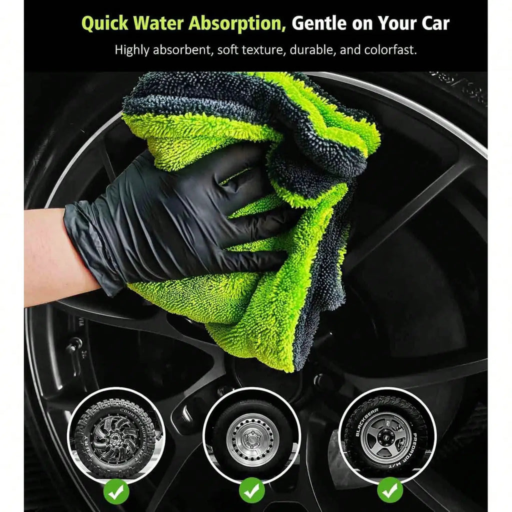 2/1Pcs Extra Large Microfiber Car Drying Towel | Ultra Absorbent Double-Sided Thickened Technology For Cars, Trucks, Boats - Red Gray Details, Professional Look | High Absorbency Material, Luxury Microfiber, Quick-Dry, No Res