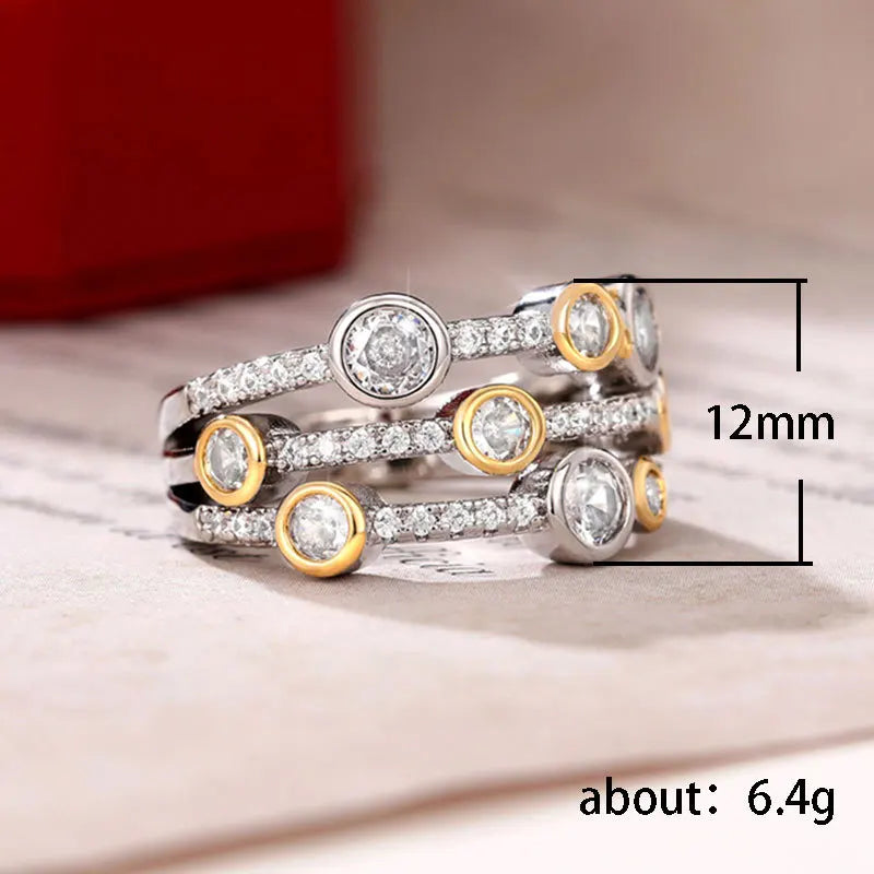 Huitan Vintage Two Tone Lady's Rings Anniversary Party Daily Wearable Luxury Cubic Zirconia Rings 2022 New Trend Women Jewelry
