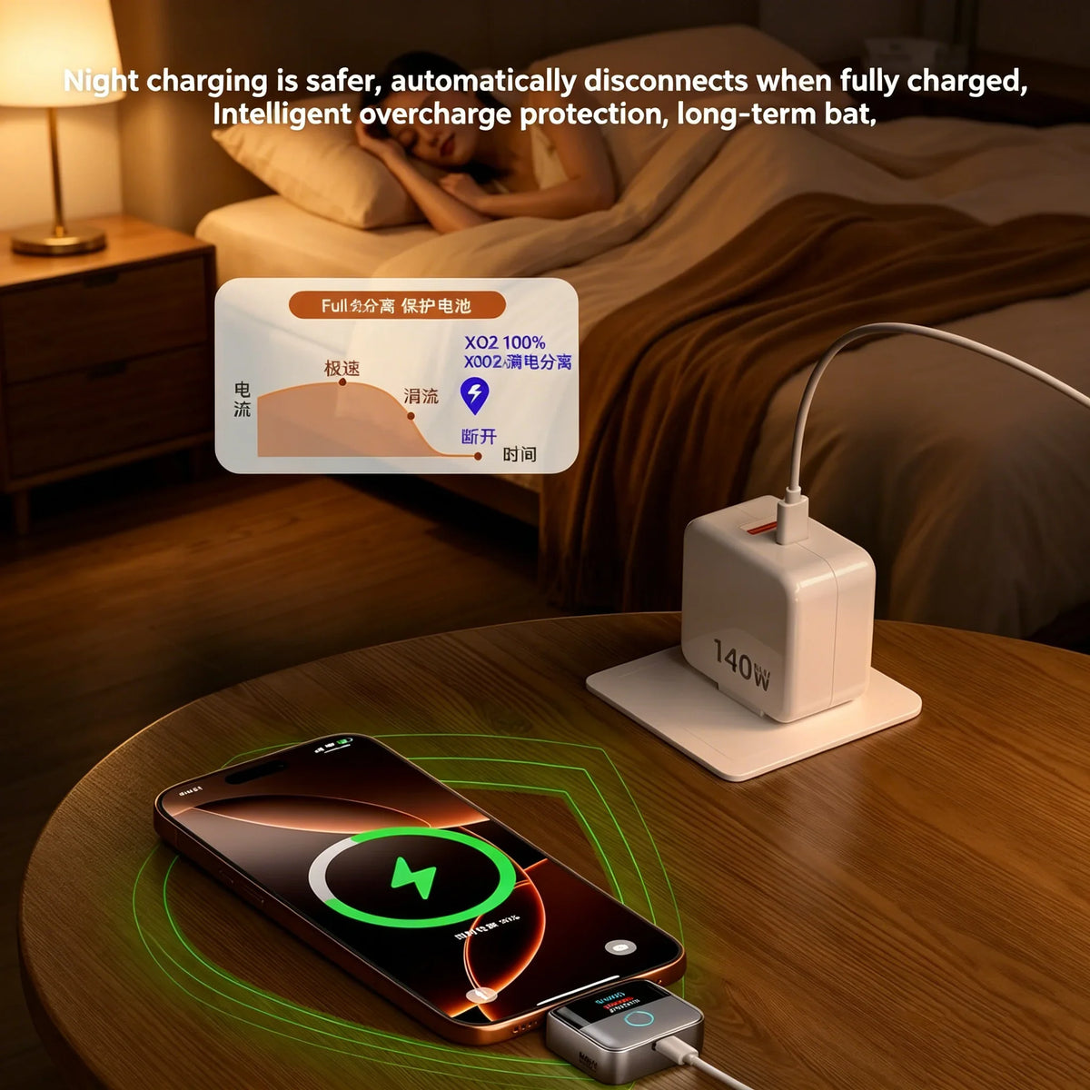 KEBIDUMEI 140W Smart Auto Power-off Phone Charge Separator Digital Display Type-C Fast Charging Data Cable Overcharge Protection