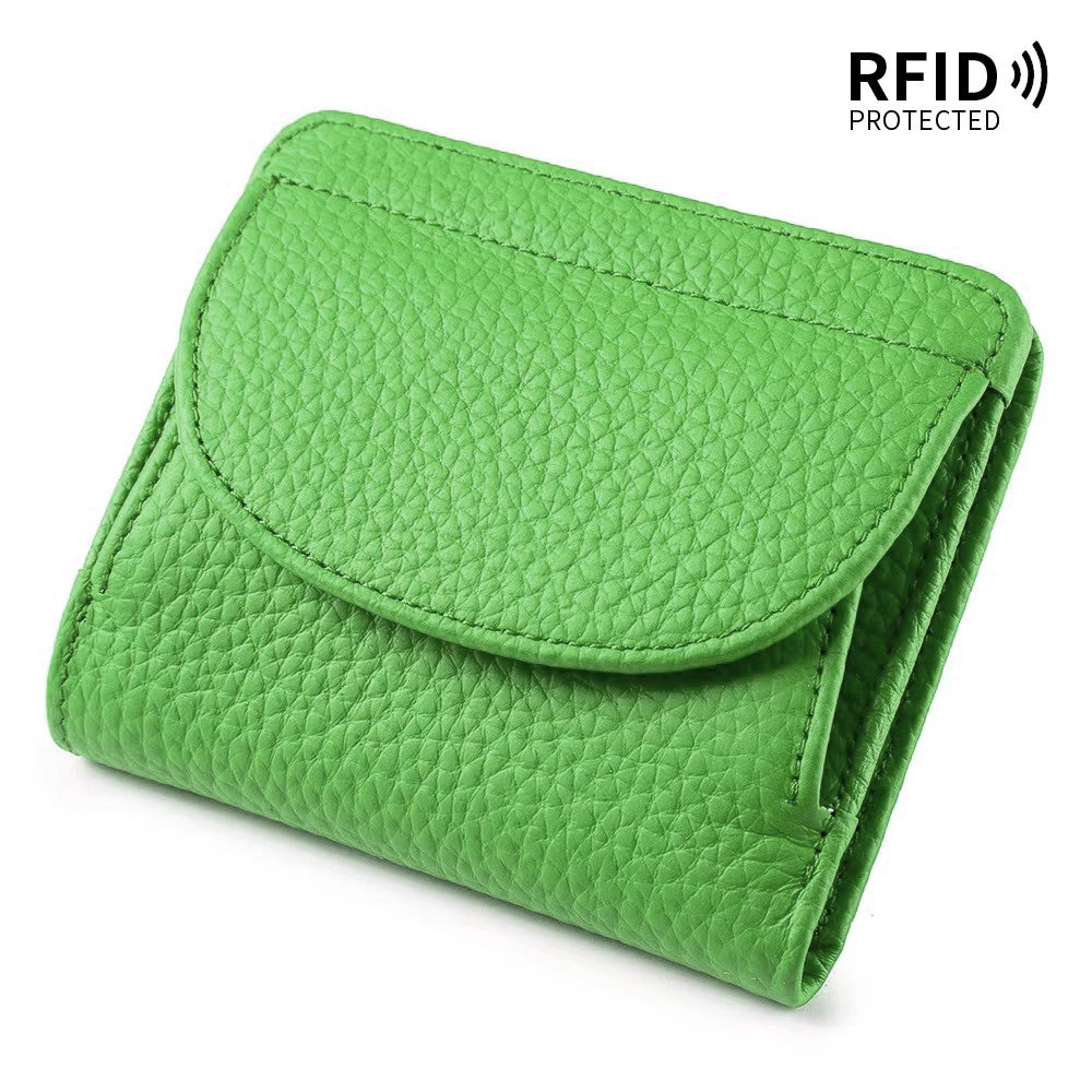 New Women Genuine Leather Mini Wallet RFID Folding Simple Ultra-thin Small Soft Cowhide Wallet Female Card Holder Coin Bags