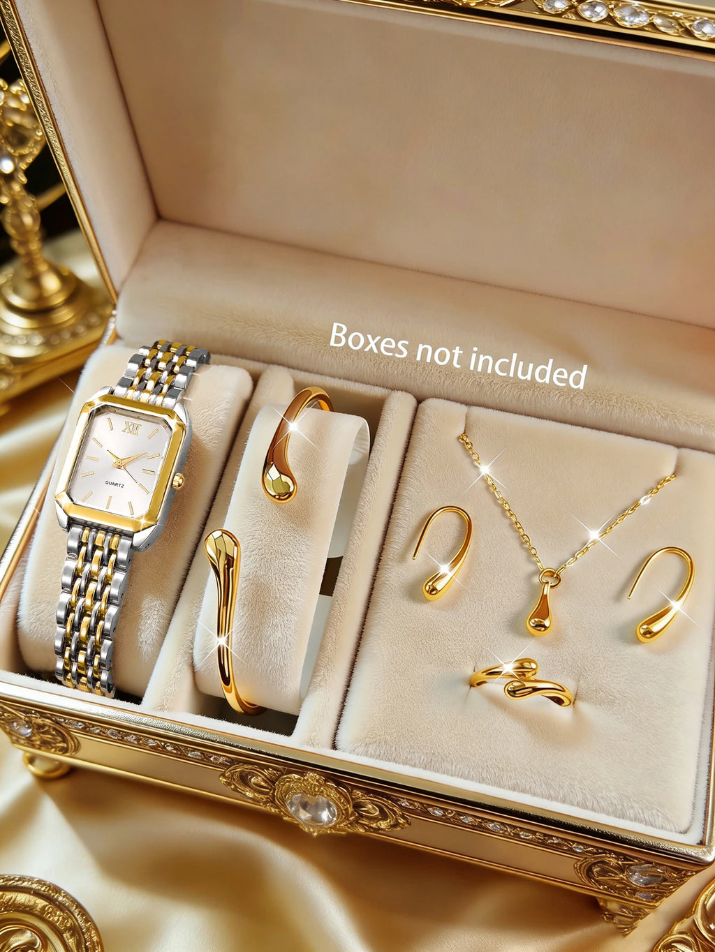 The lady's compact quartz watch and pendant jewelry set, suitable as a holiday gift, does not include the box.