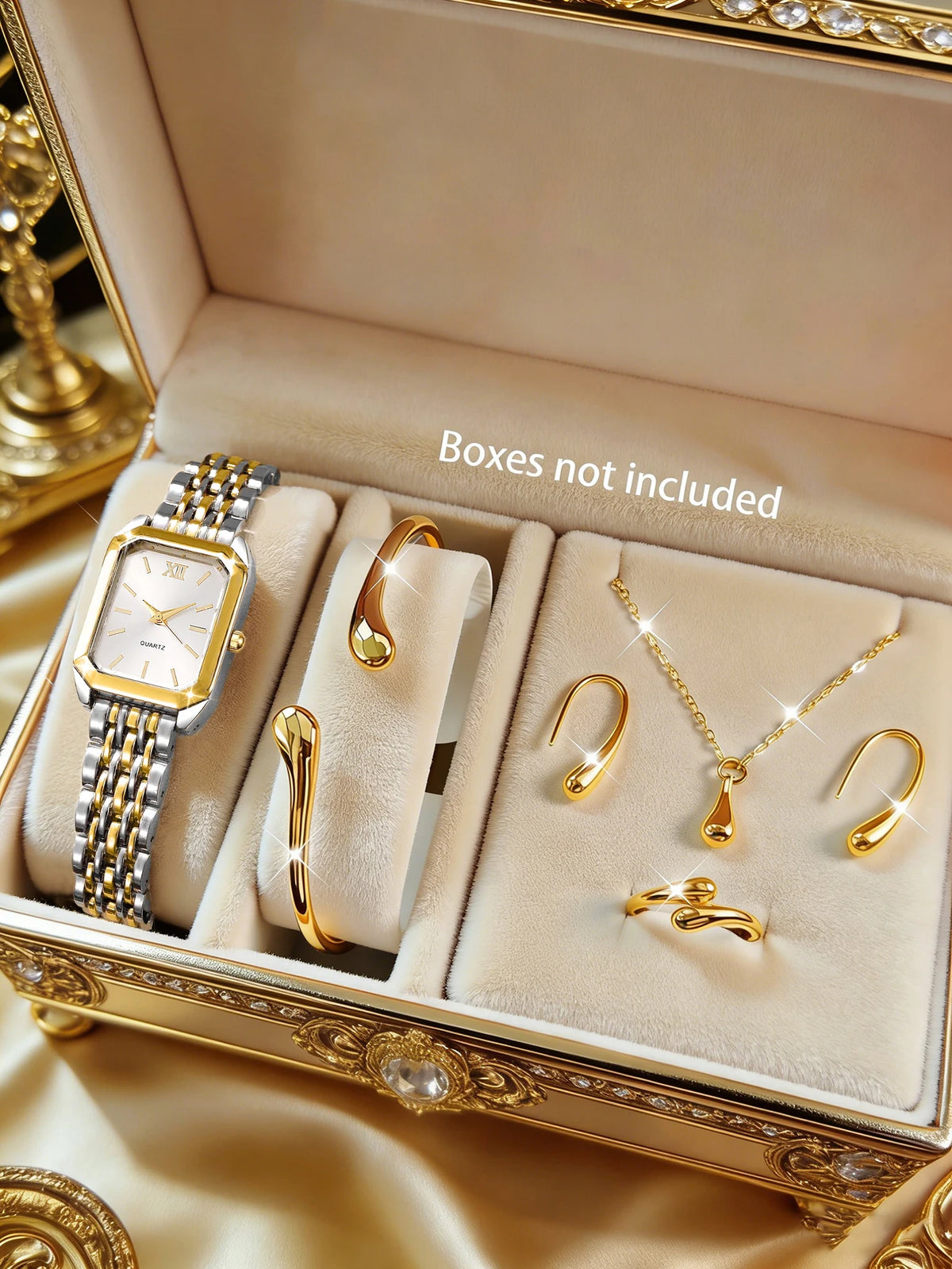 The lady's compact quartz watch and pendant jewelry set, suitable as a holiday gift, does not include the box.