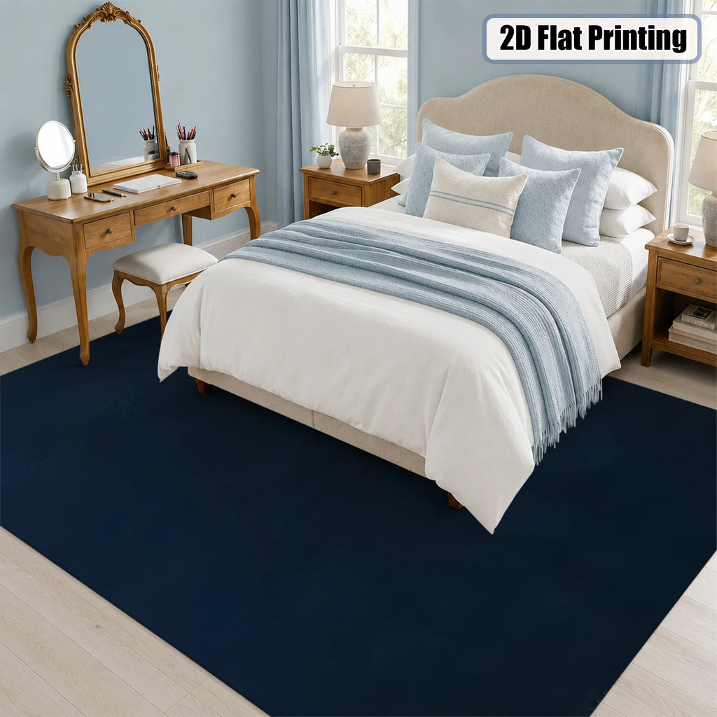 Large Navy Blue Velvet Low Pile Area Rug, Non-slip Dotted Backing, Machine Washable Soft Indoor Rug for Living Room, Bedroom, Home Floor Decor