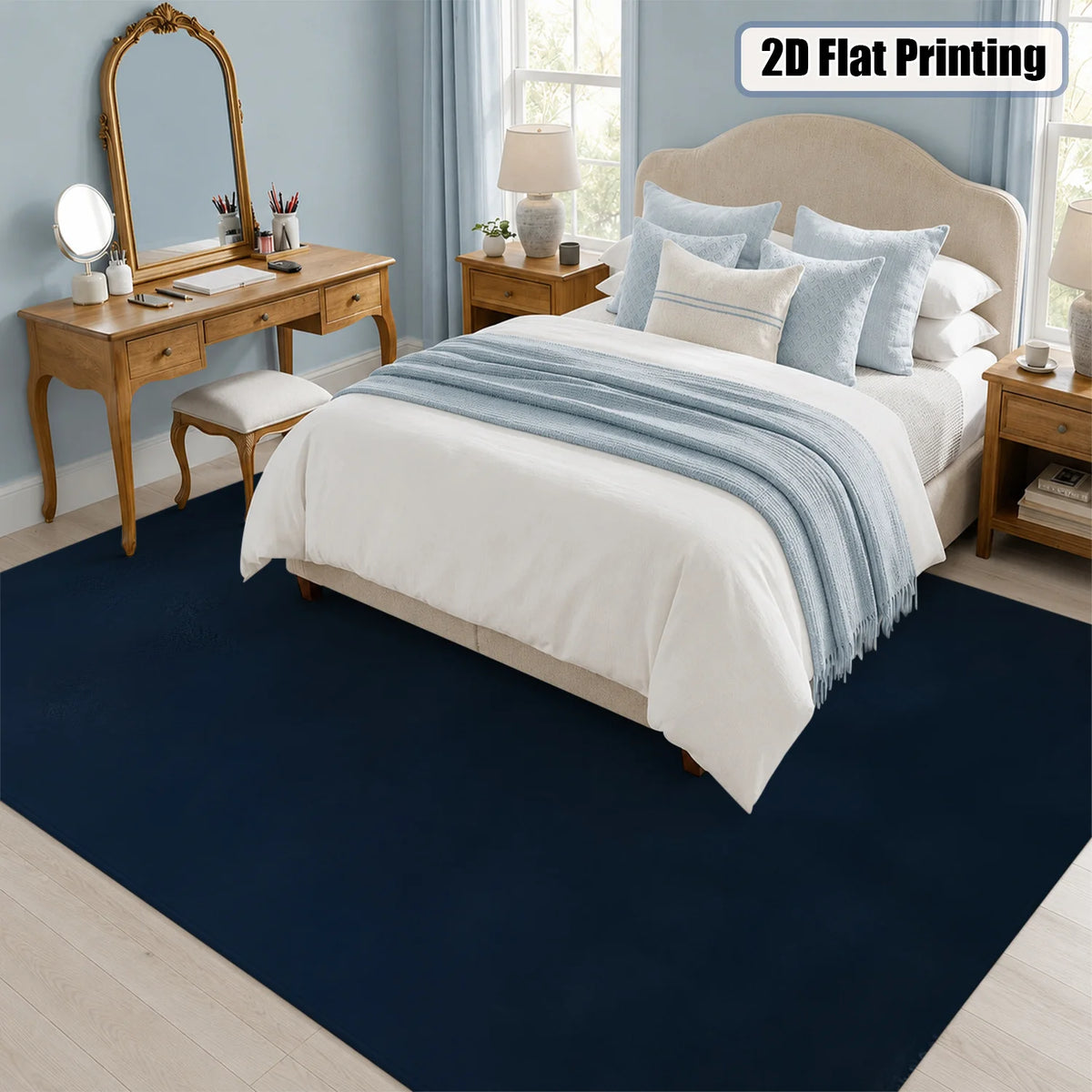 Large Navy Blue Velvet Low Pile Area Rug, Non-slip Dotted Backing, Machine Washable Soft Indoor Rug for Living Room, Bedroom, Home Floor Decor