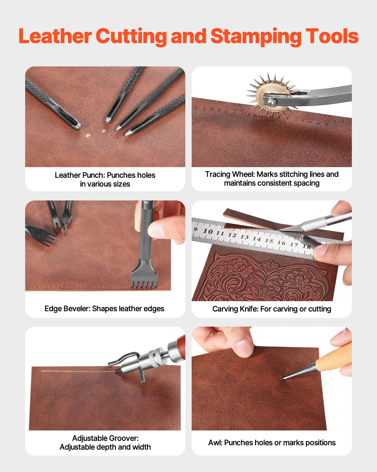 SucceBuy 38/59/61/72/92PCs Leather Working Tools Kit Leather Craft Tools Storage Bag Engraving Punching Sewing Stamping Tools