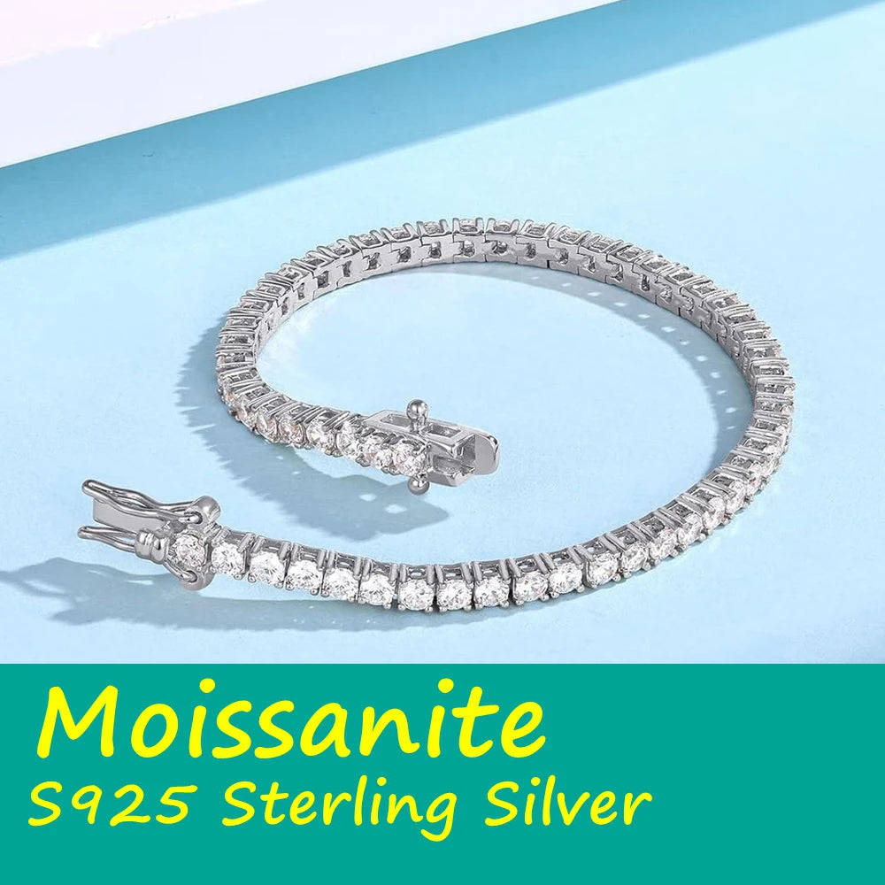 3-6.5mm Moissanite Tennis Bracelet for WomeAn and Men S925 Sterling Silver GRA Certified D Color VVS1 Clarity