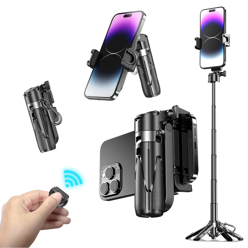 Universal Clip Selfie Stick, 360° Rotation Phone Holder, Foldable Extendable Selfie Stick with Wireless Remote, Portable Travel