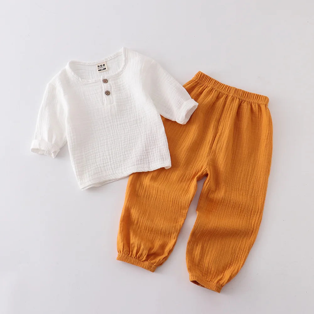 Infant Baby Boy Girl Clothes Set for Party Long Sleeve Baby Shirts Loose Pant Toddler Kids Clothes Spring Summer Muslin Clothes