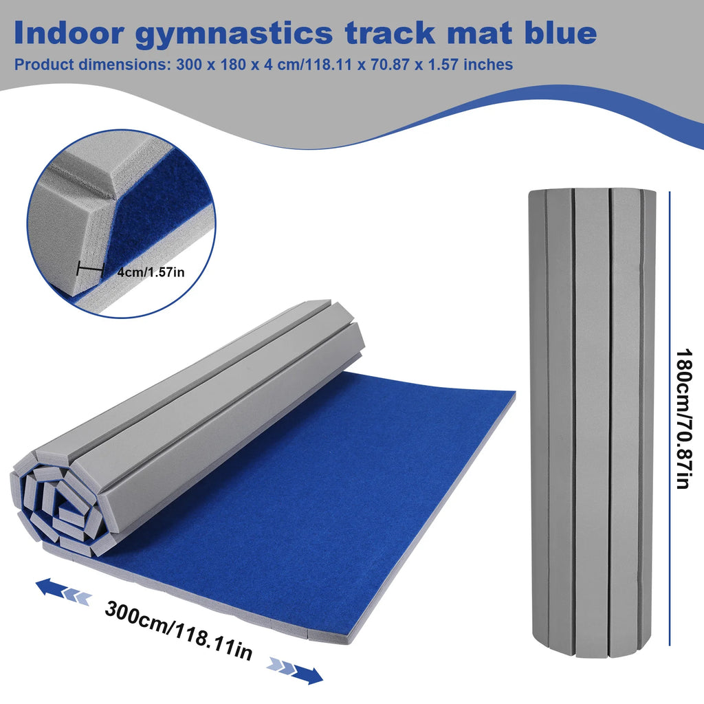 Gymnastics Tumbling Mats 118.11x70.87x1.57in Roll-Up Carpet Training Floor with Grippy Surface for MMA Cheerleading and Fitness