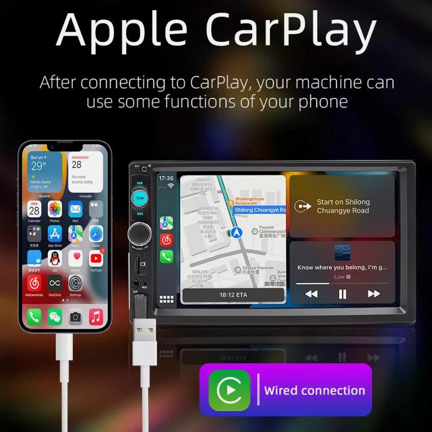 Universal 7" Single 1Din Touch Screen Stereo Bluetooth Car Radio For iOS/Android Carplay GPS With Handle Remote Control Camera