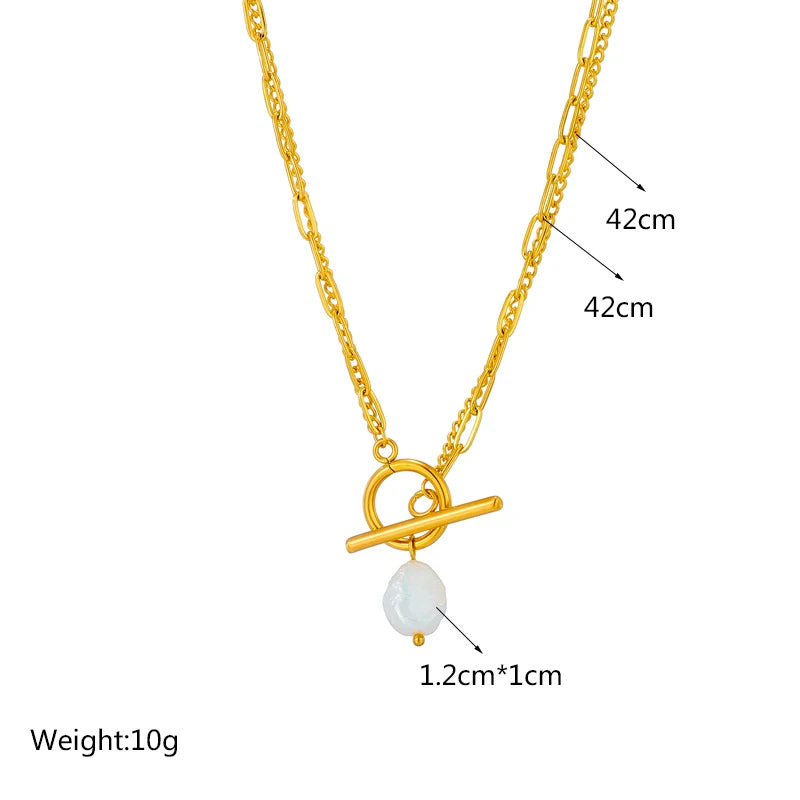 DIEYURO 316L Stainless Steel OT Clasp Large Pearl Pendant Necklace For Women New Girls 2-Layer Chain Jewelry Party Gifts Bijoux