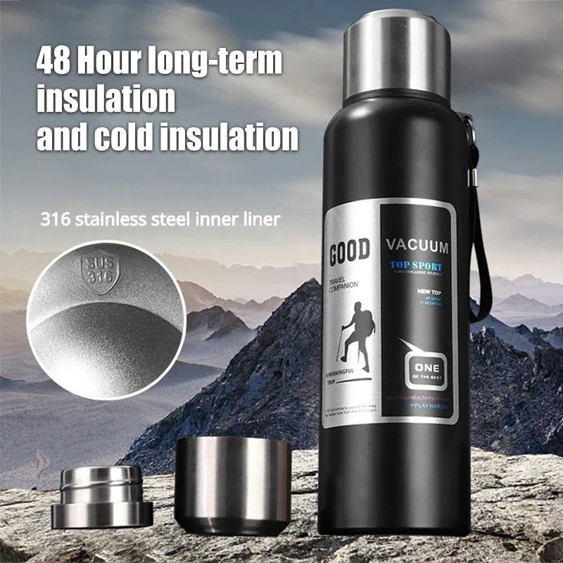 800-2000ML Stainless Steel Thermos Bottle Large Capacity Outdoor Water Bottle Covered Lifting Rope Tumbler Thermo Bottle