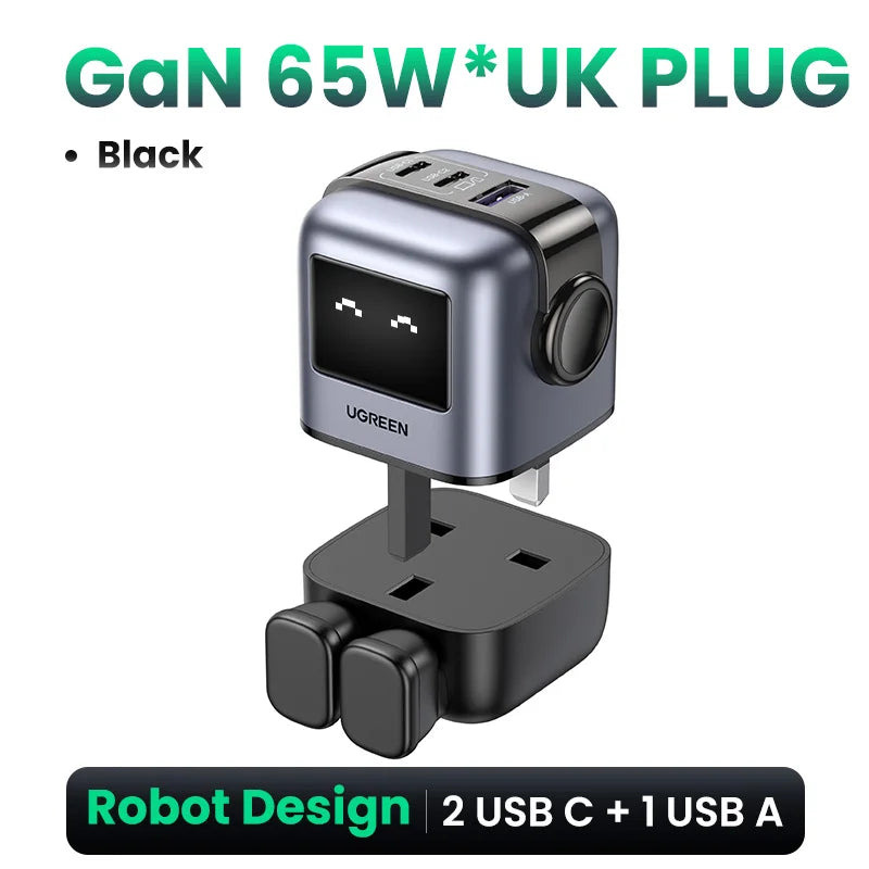 UGREEN 65W GaN Charger Uno Robot Design Quick Charge 4.0 3.0 PPS PD Fast Charger for iPhone 18 17 16 Pro Macbook  Laptop Tablet