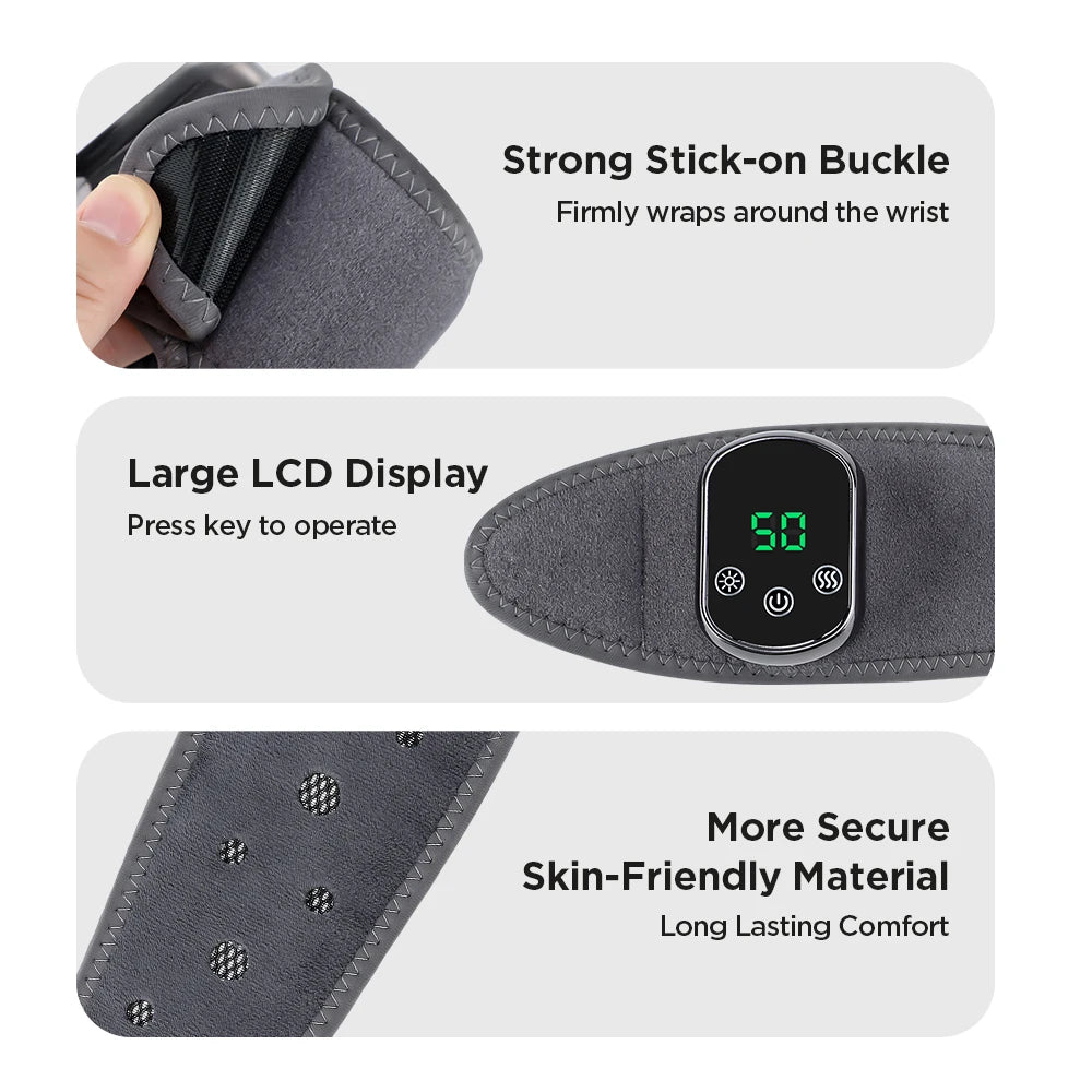 Electric Hand Wrist Massager 5 Levels Hot Compress 3 Levels Vibration Massage Wrist Guard Band Rechargeable Heating Wristband