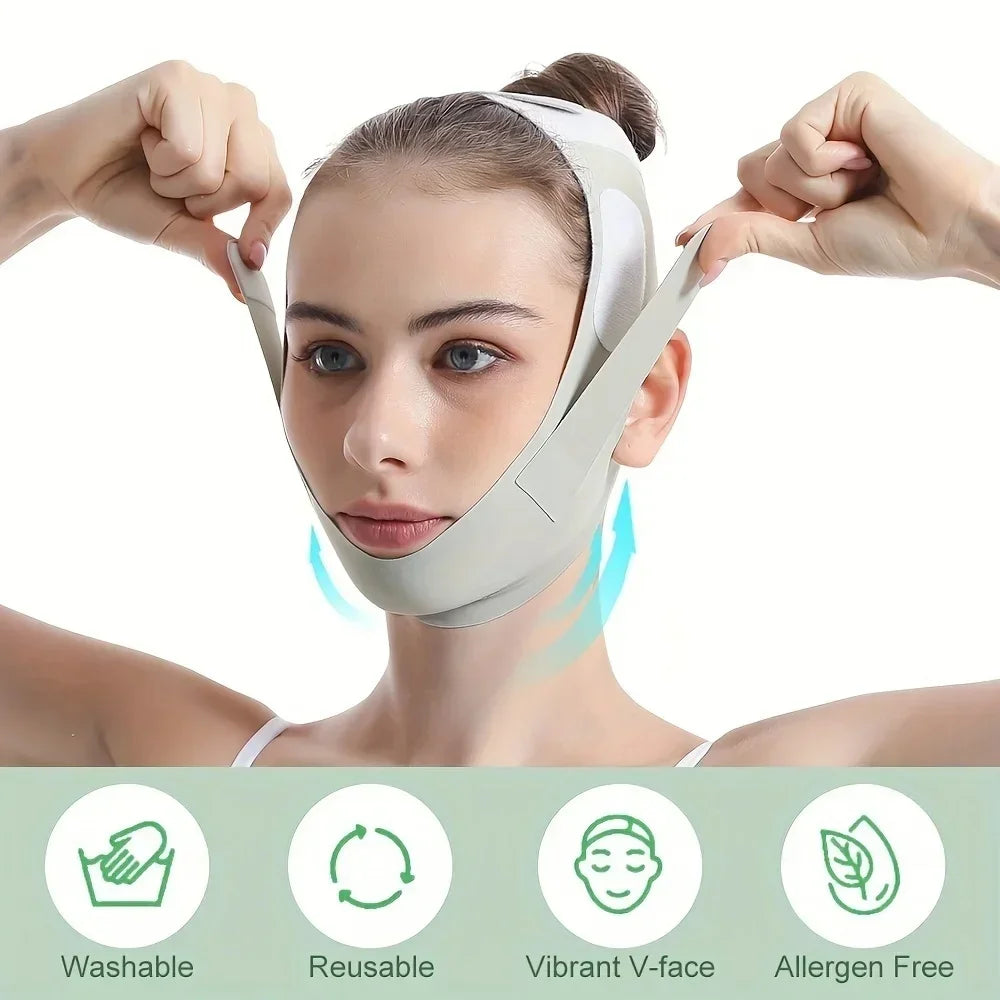 Adjustable V-Shape Face Lift Band Breathable Reusable Facial Slimming Strap Double Chin Reducer for Men Women Daily Skin Care