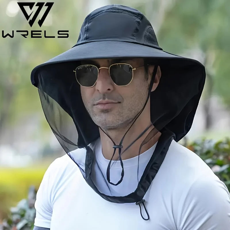 UV Protection Hat with Face Mask Breathable Insect Protection Wide Brim Fishing Hat Outdoor Sport Nature Hiking Camping Mesh Hat