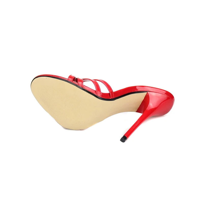 SDTRFT Slides Plus:45 46 47 48 Women Party Sandals Summer Elegant 13cm Thin High Heels Narrow Band Shoes Peep Toe RED Pumps