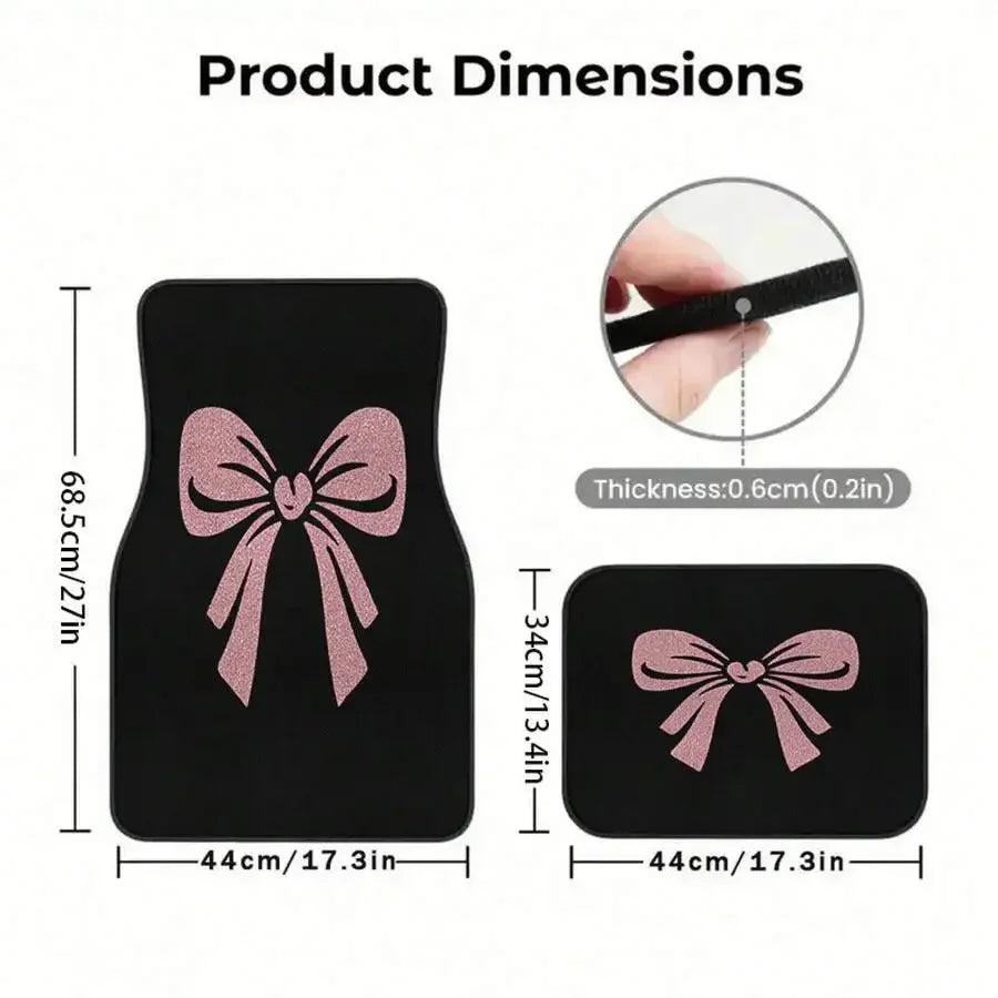 4 Piece Universal Car Floor Mats With Pink Bow Design Polyester All Weather Mat For Sedan SUV Truck