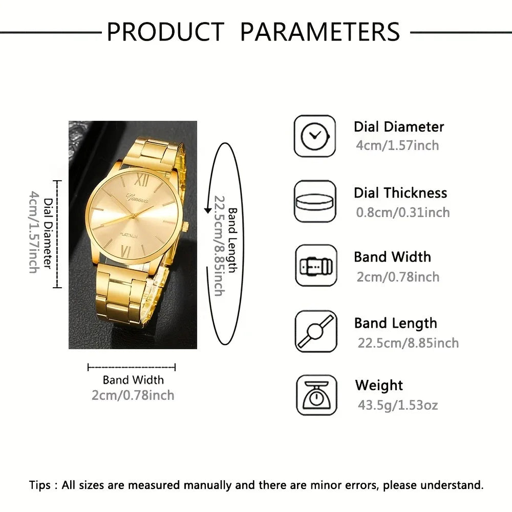 6PCS Women's Watch Fashion Gold Steel Band Quartz Watches Bracelets Set（Without Box）