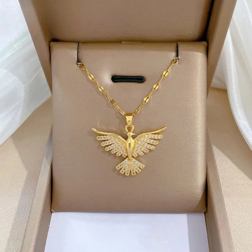 DIEYURO 316L Stainless Steel Phoenix Eagles Pendant Necklace For Women Girl 2023 New Trend Choker Neck Chain Jewelry Gift Party