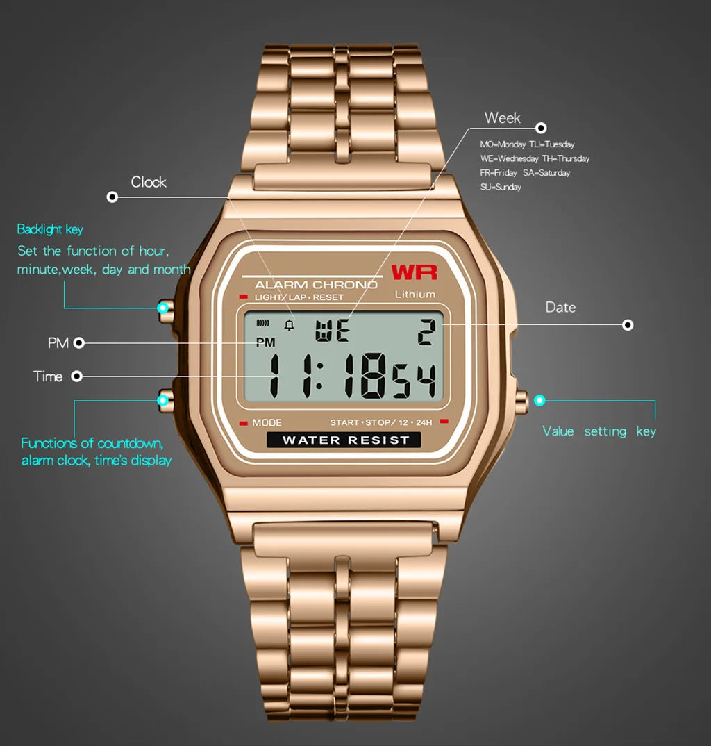 Sports Rose Gold Children Watches for Women Electronic Digital Display Retro Style Alarm Clock Men's Relogio Masculin Reloj