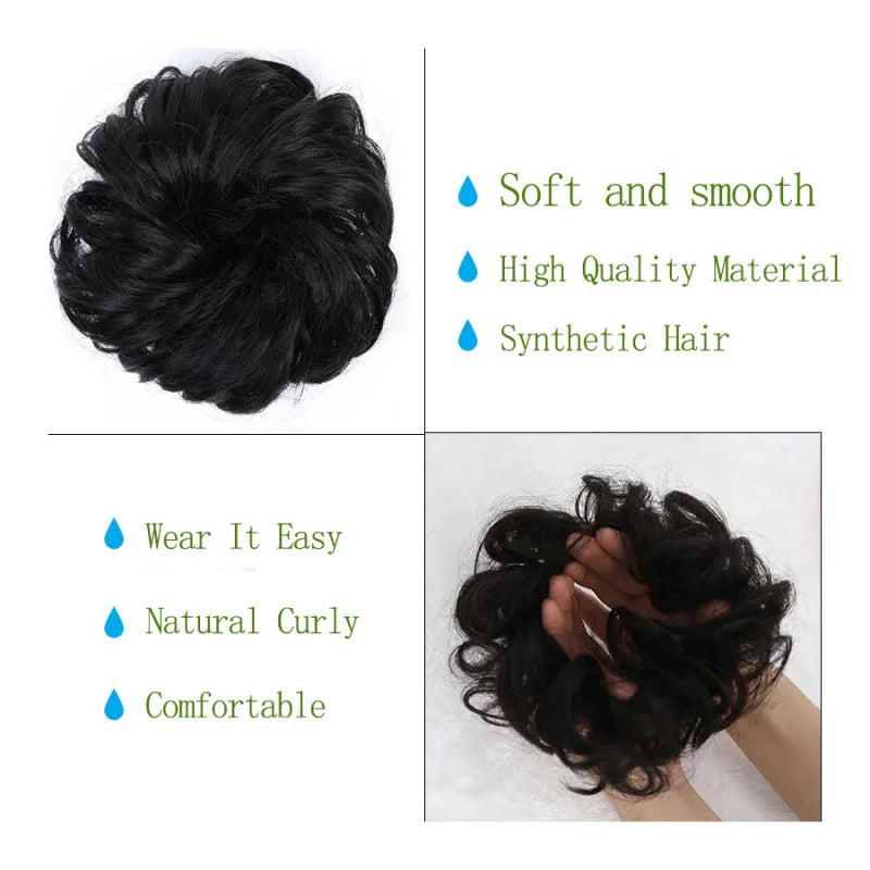 Synthetic Messy Hair Bun Chignon Scrunchies Fake Hair Band Braid Elastic Hairpiece Tail Chignon Donut Updo Hair Pieces for Women
