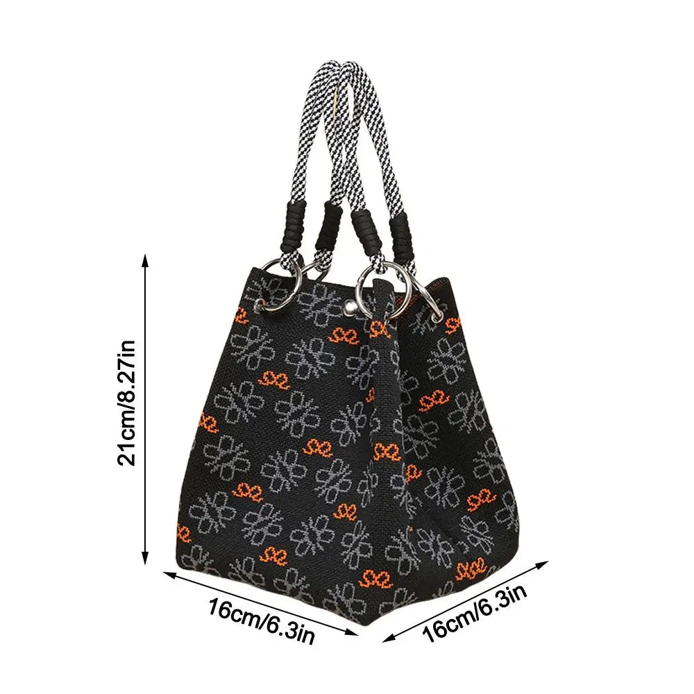 Cute Cartoon Knitted Bucket Bag Handmade Woven Ring Buckle Wrist Bag Large Capacity Tote Bag for Women Girls