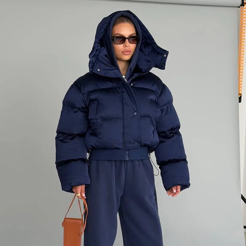 Puffer Women's Two Piece Set Winter Thick Outerwear High Waist Puffer Long Pants Thickened Version Winter Wear 2026 New Arrival