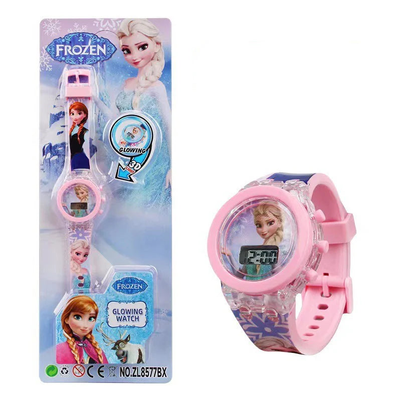 Flash Light Frozen Mickey Kids Watches For Girls Cartoon Snow White Car Children Watch Boys School Student Digitel Clock Gifts