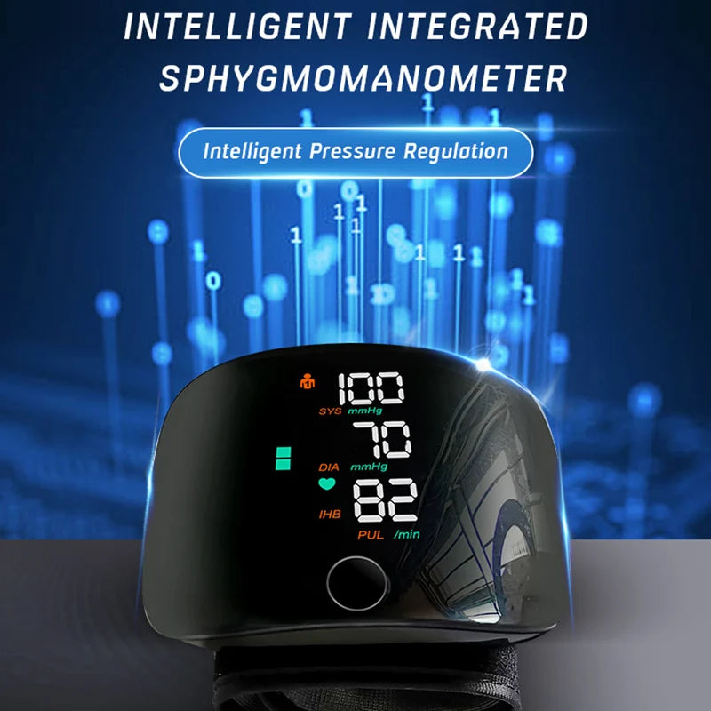 Wrist Type Blood Pressure Monitor LED Display Fast Measurement Digital Tensiometer BP Tonometer Heart Rate USB Rechargeable