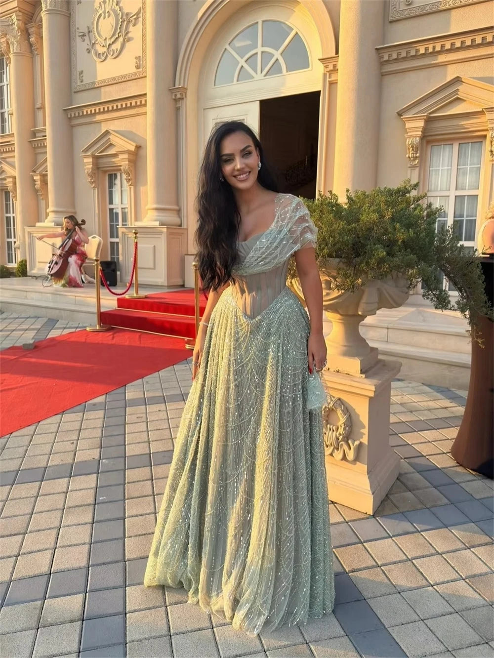 Mila Customized Sage Green A-line Beaded One Shoulder Prom Dress Elegant Pleats Formal Evening Floor-Length Vestidos De Fiesta