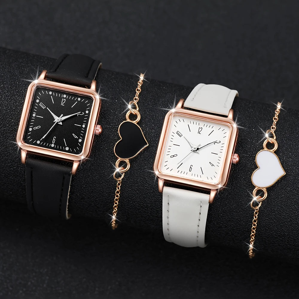 2/4PCS Fashion Minimalist Watch Luxury Men's and Women's Leather Belt Business Leisure Bracelet Quartz Watch