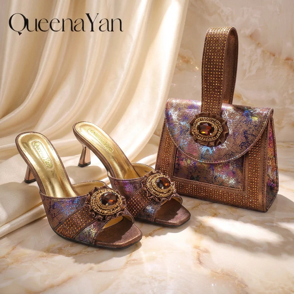 European and American High-End Women's Shoes with Bag  Wide open-toe shoe Nigerian Wedding Shoes and Bag