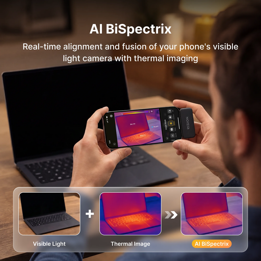 RISION Magic Thermal Camera, Hot/Cold Spot Track, Live Temp for USB-C iOS, Android & Win, 320x240 QuadIR, w/-4°F~1112°F , ±3.6℉ Accuracy 25Hz Thermal Imaging Camera for HVAC/Electrical Inspection