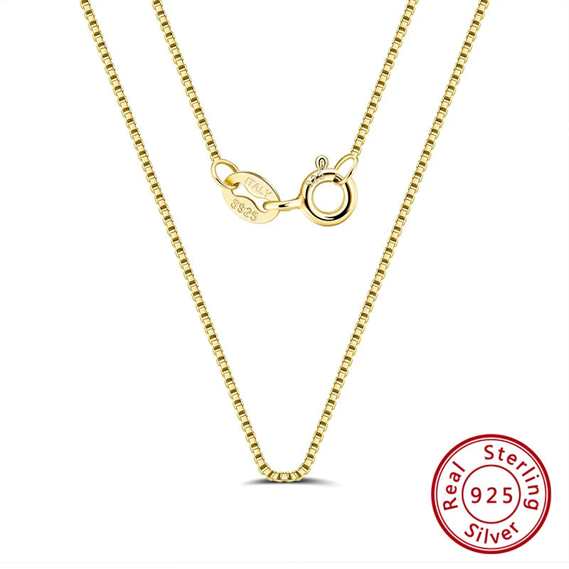 KISS MANDY 925 Sterling Silver 0.6MM Box Chain Necklaces 14K 18K Gold Plated Fashion Wedding Party Daily Wear Charm Jewelry SC07