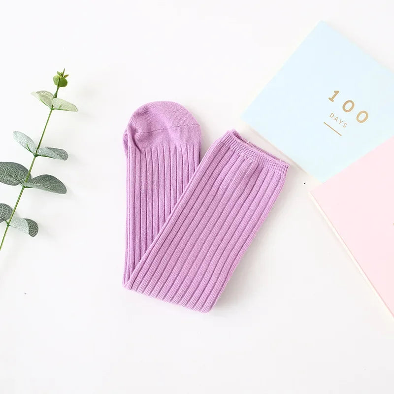 Children's High Knee Socks Kids Baby Cotton Candy Color Stockings Long Leg Warmers Cute Socks for Girl 3-12Y Children Clothes
