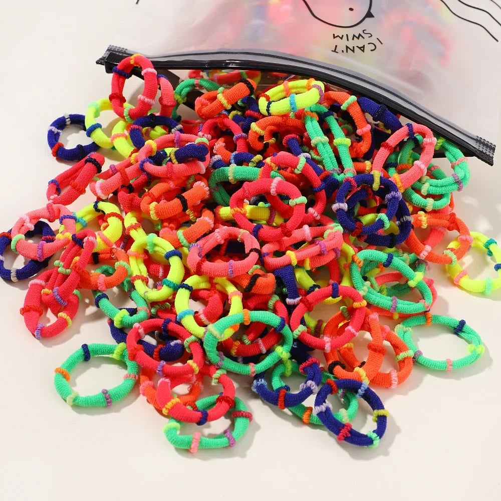 60pcs/lot Colorful Elastic Hairband Rubber Bands for Children Ponytail Support Hairties Splicing Headrope Kids Hair Accessories