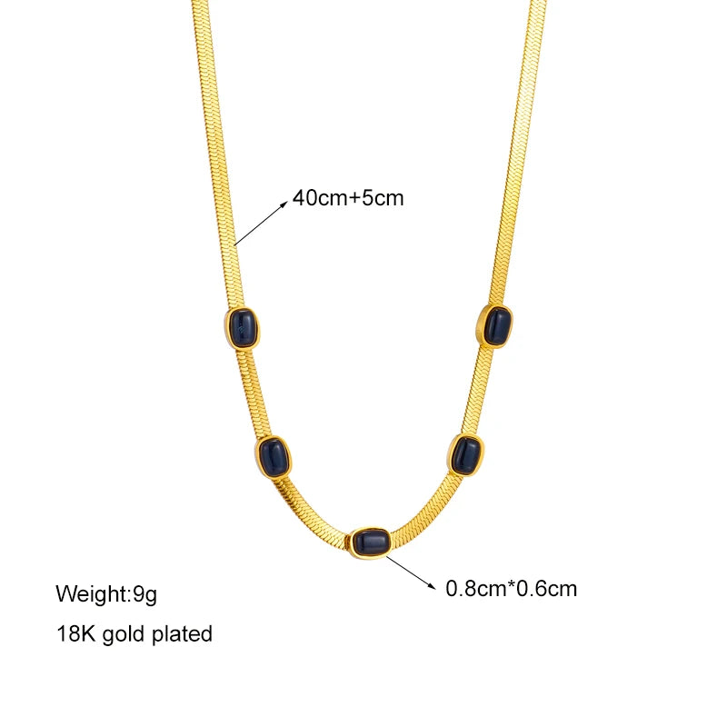 DIEYURO 316L Stainless Steel Oval Black Stone Necklace For Women New Trend Snake Chain Girls Chokers Jewelry Party Wedding Gifts