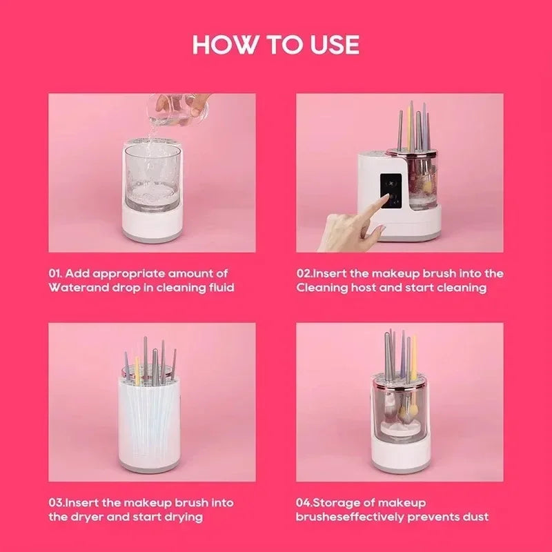 USB Electric Makeup Brush Cleaner 3-in-1 with Automatic Quick-Drying Support Device - Makeup Brush Cleaning And Drying Book Tool