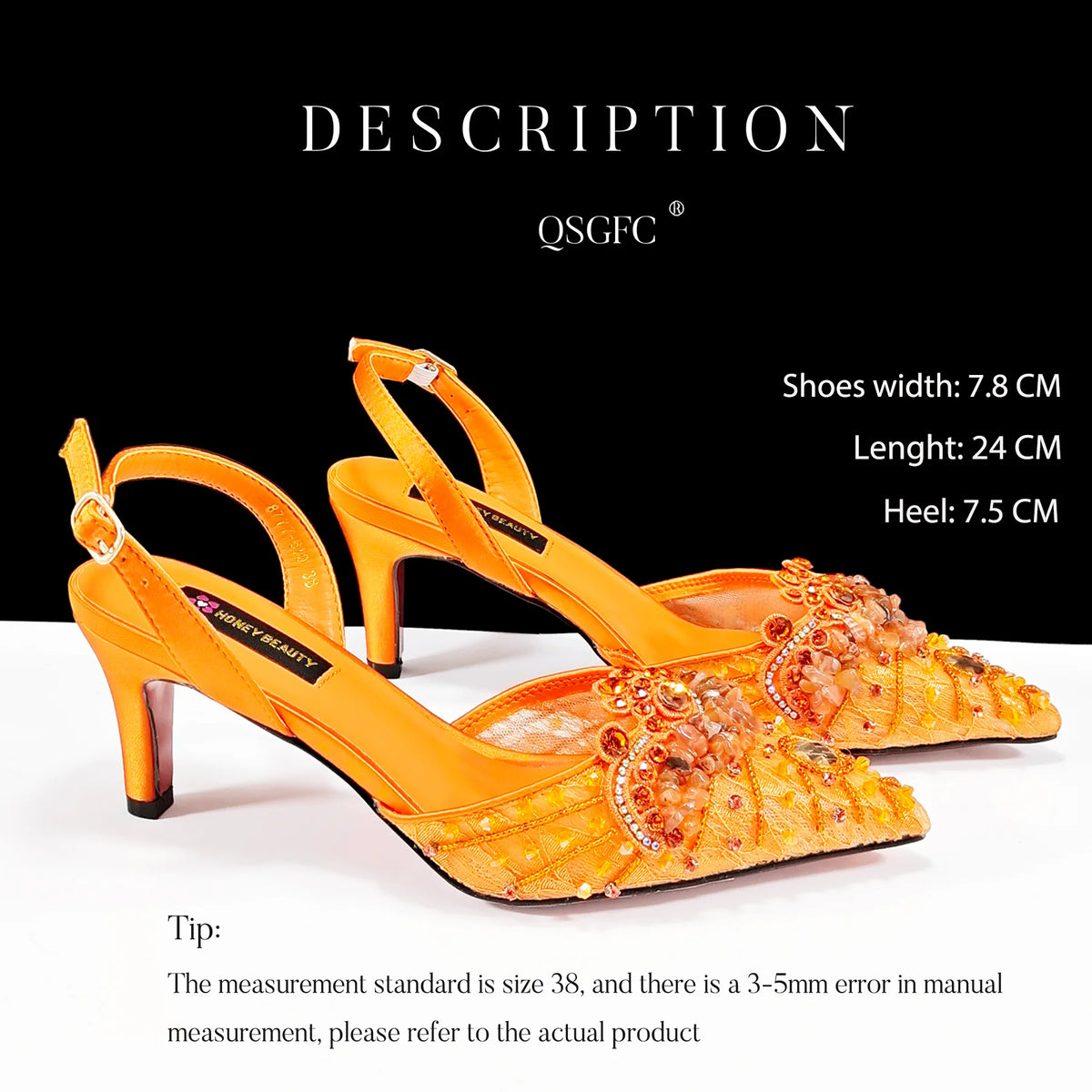 QSGFC Italian Design Rhinestones and Coral Stones Ladies Party Shoes High Heels Pointed Toe Coffee Color Women's Shoes