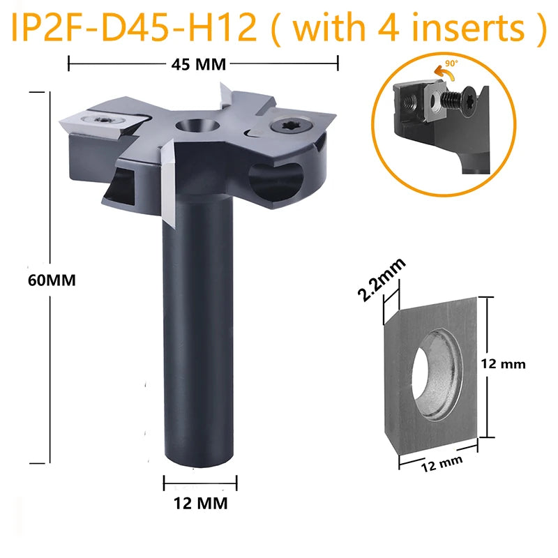 Dreanique 2-Flute Wood Planer Bit 38.1mm 45mm Cutting Diameter 8 12 mm Shank Spoilboard Surfacing Router Bit Insert Carbide Slab
